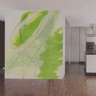 Wandbilder, Wandmalerei in einer Küche, malerische Elemente in grün